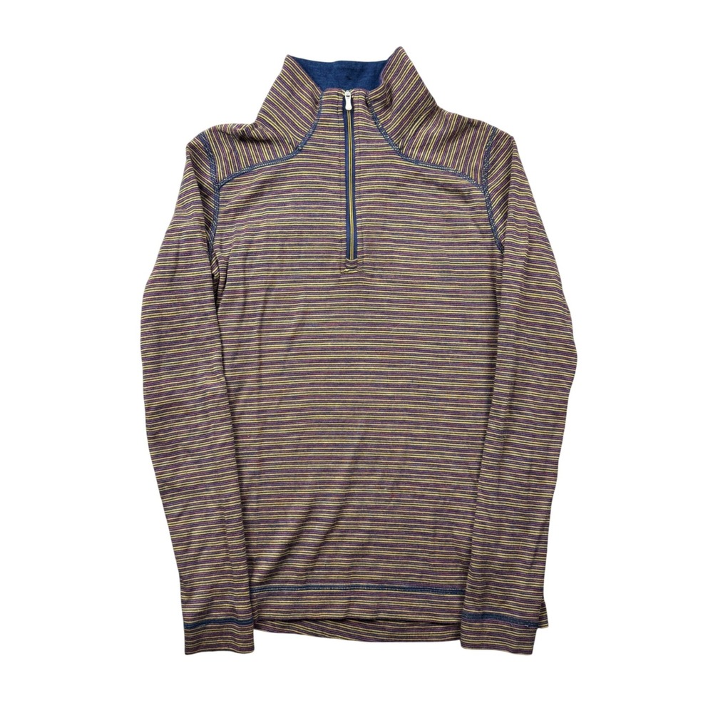 Smartwool Womens Small 100% Merino Wool 1/4 Zip Striped Pullover Base Layer